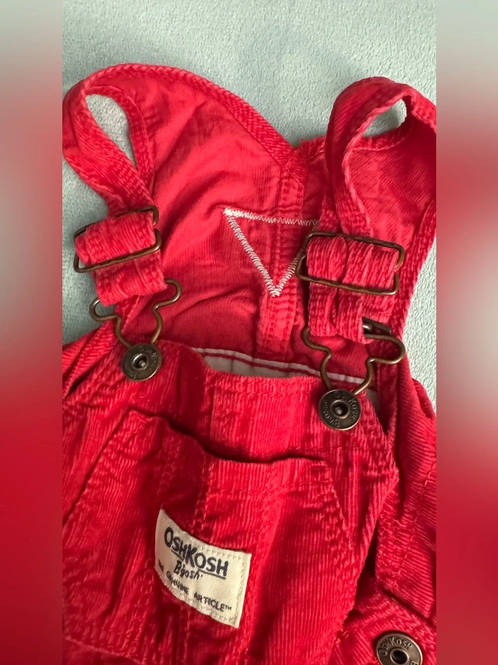 OshKosh B'gosh Red Corduroy Pinafore and Gray Overalls Set
